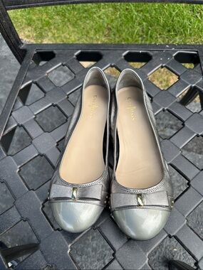 Cole Haan Metallic Silver-Gray Bow Ballet Flats